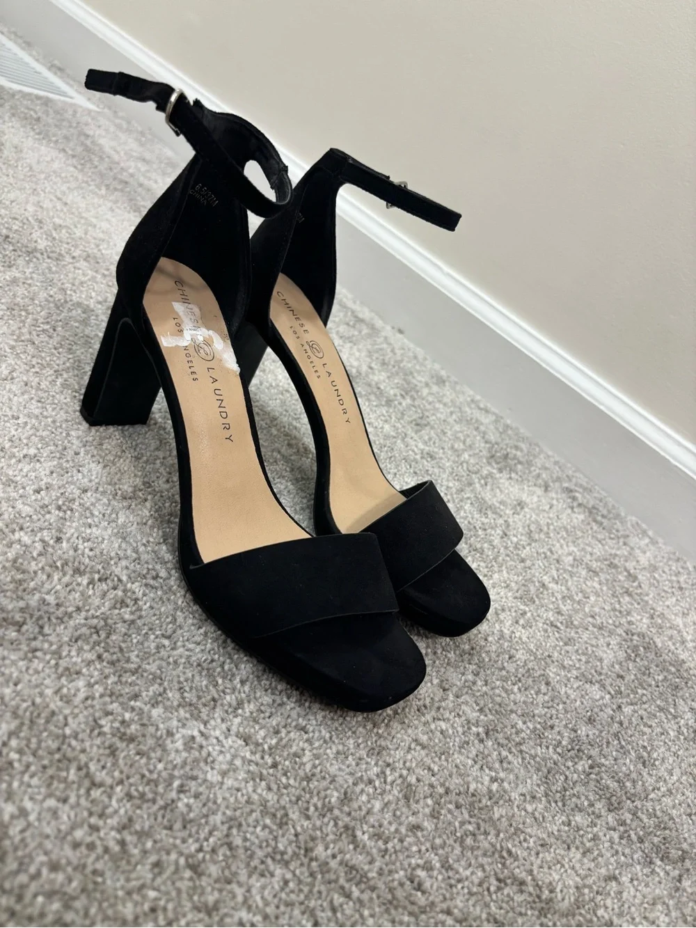 Chinese Laundry Black Ankle-Strap Block Heels